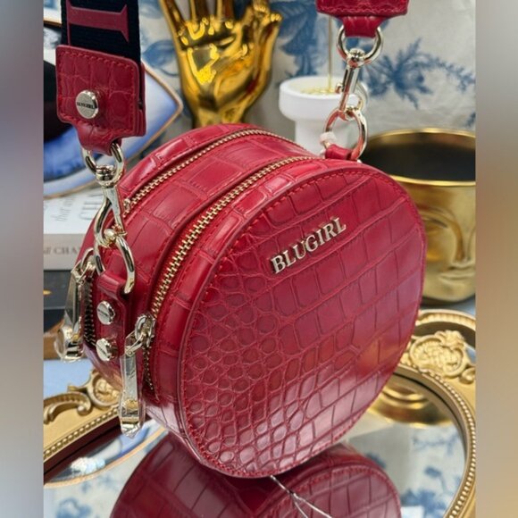 🆕 BLUGIRL 🧿 NWT Linea Rosso Red Croc Round Mini Purse, Logo Strap - Picture 4 of 15